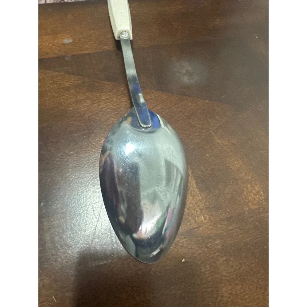 Ekco Serving Spoon Chromium Plated Vintage Kitchen Utensil Green Handle
